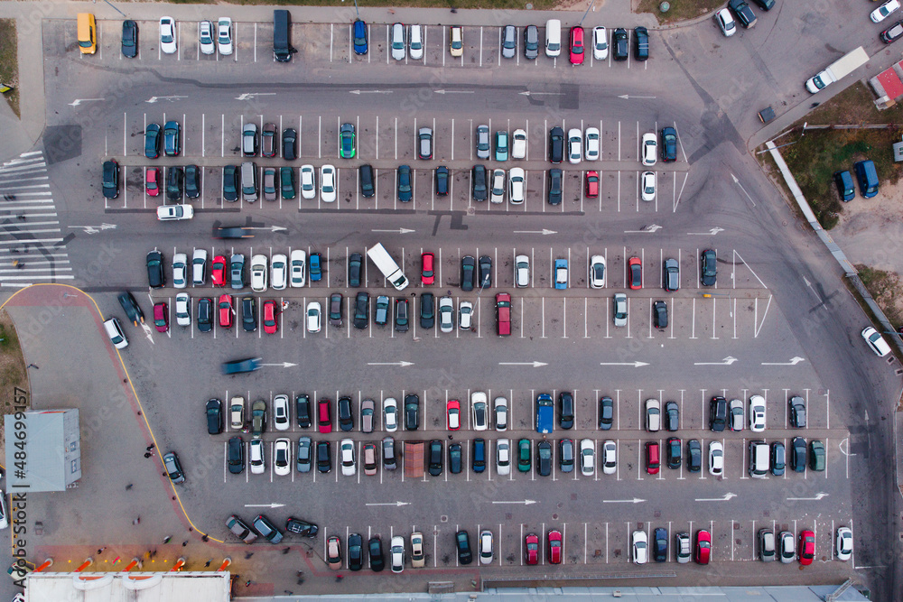 Car city parking top view. Aerial photography