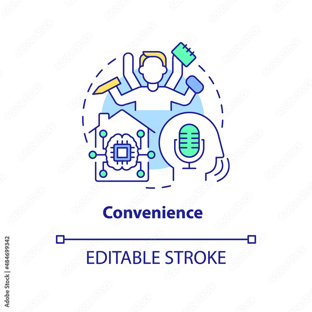 Convenience concept icon. Smart technologies pros abstract idea thin line illustration. Maximizing comfort. Isolated outline drawing. Editable stroke. Arial, Myriad Pro-Bold fonts used