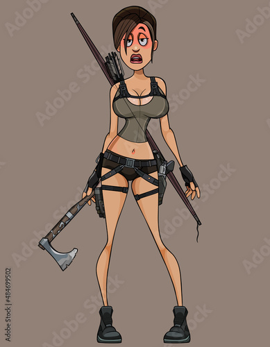 funny cartoon tired upset armed woman female warrior
