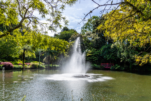 The fountain in the middle of the lake. Pukekura Park, Taranaki, New Zealand