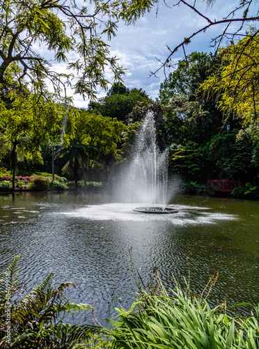 The fountain in the middle of the lake. Pukekura Park, Taranaki, New Zealand