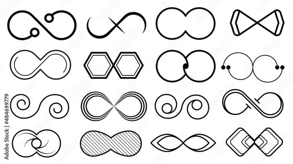 Fototapeta premium Set Black Collection Simple Line Infinity Signs Doodle Outline Element Vector Design Style Sketch Isolated Illustration