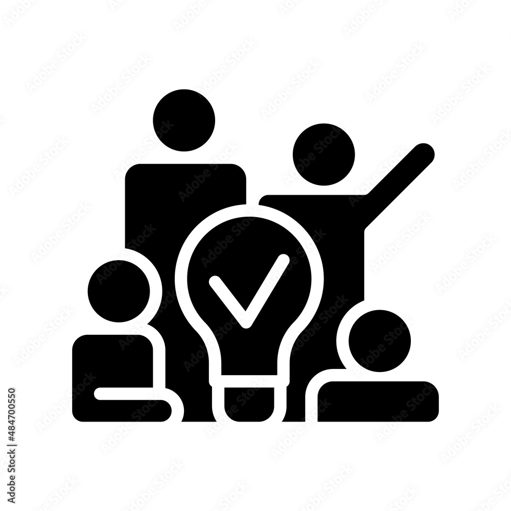 Team brainstorming black glyph icon. Innovative strategy for group cooperation. Professional partnership. Silhouette symbol on white space. Solid pictogram. Vector isolated illustration Team brainstorming black glyph icon. Innovative strategy for group cooperation. Professional partnership. Silhouette symbol on white space. Solid pictogram. Vector isolated illustration