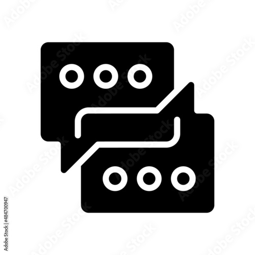 Sharing opinions black glyph icon. Discussion of project. Conversation for collaboration. Professional partnership. Silhouette symbol on white space. Solid pictogram. Vector isolated illustration