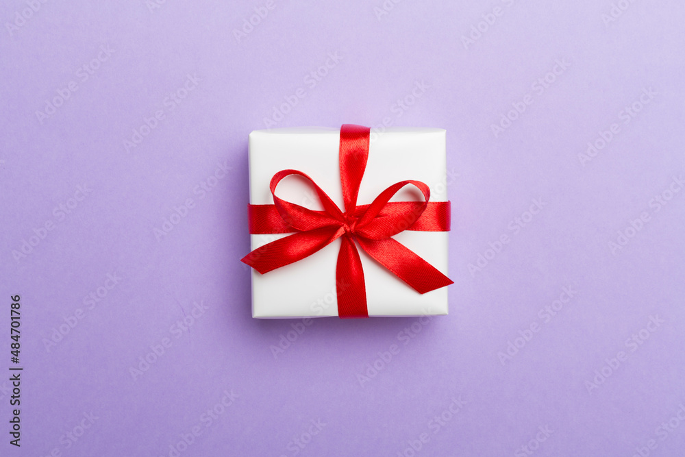 Top view of gift box on color background Top view of gift box on color background