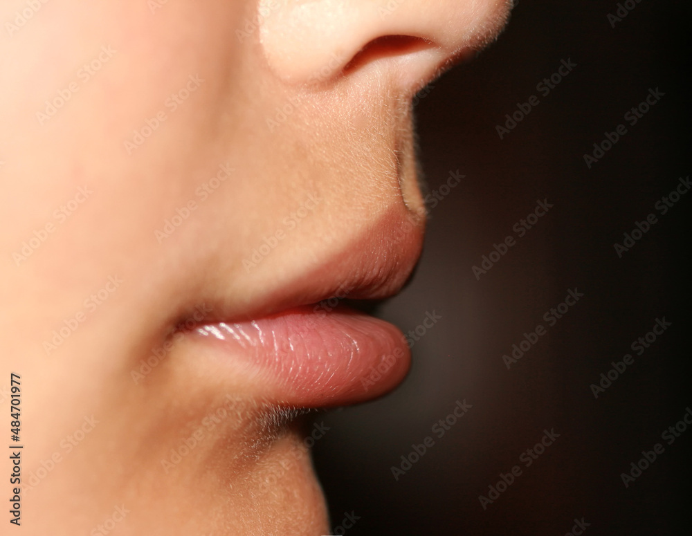 Fototapeta premium Incorrect bite in a child. Malocclusion in children. Lip profile.