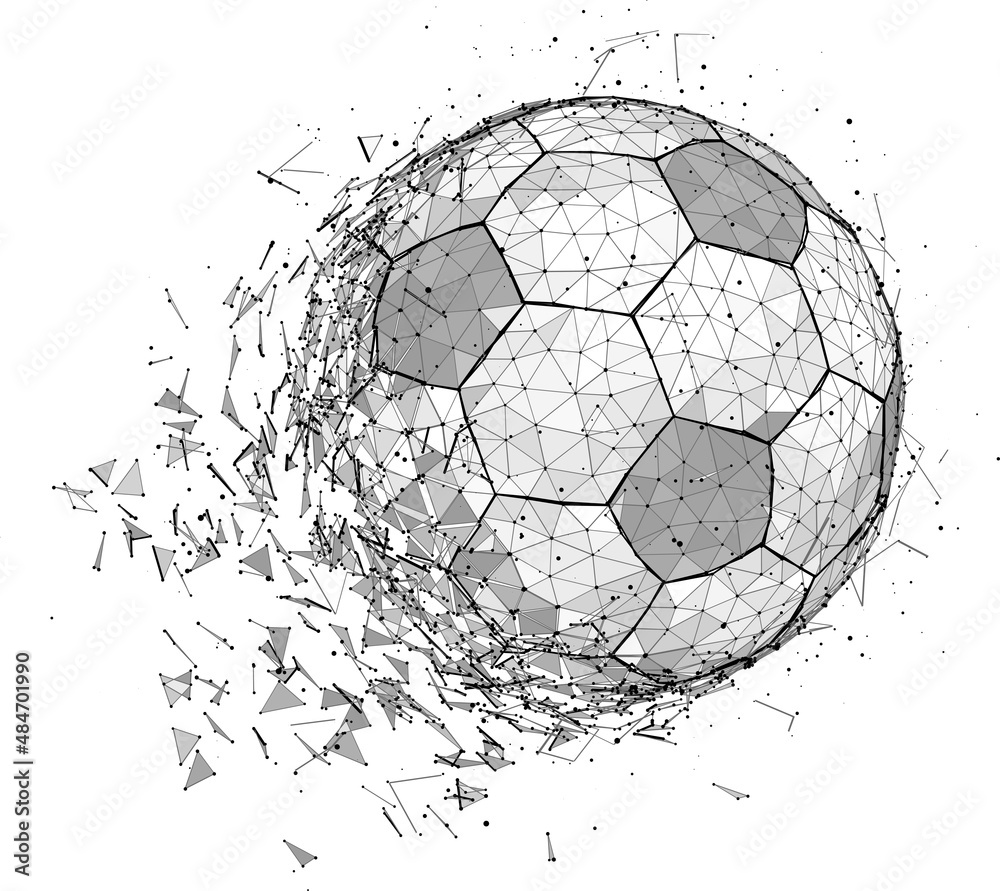 Fototapeta premium Soccer ball consisting of 3D triangles, lines, points and links. Vector illustration of EPS 10.