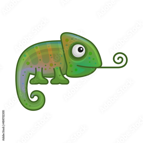 Cute Color Chameleon on White Background. Cartoon Style Vector