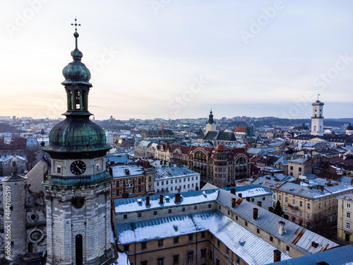 Aerial view of old european city 