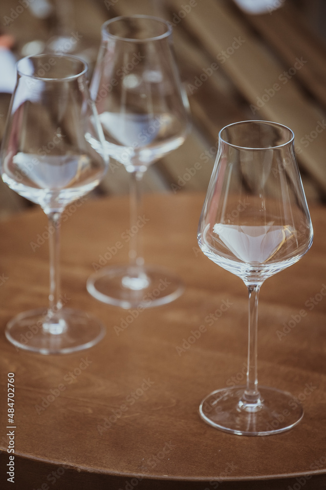 wine glasses on a summer evening on the terrace. romantic evening