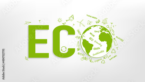 Eco friendly and Sustainability concept with doodle icons, Vector illustration