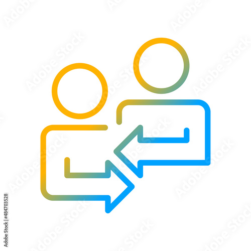 Mutual feedback gradient linear vector icon. Sharing opinions with coworker on business project. Work together. Thin line color symbol. Modern style pictogram. Vector isolated outline drawing