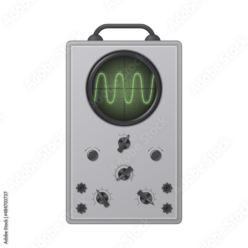 Realistic old oscilloscope isolated on white background. Vector illustration.