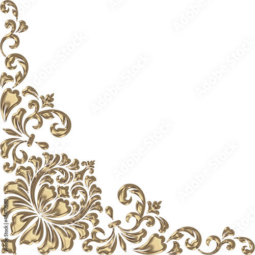 3D-image amber gold floral swirl corner ornament for ceiling decoration