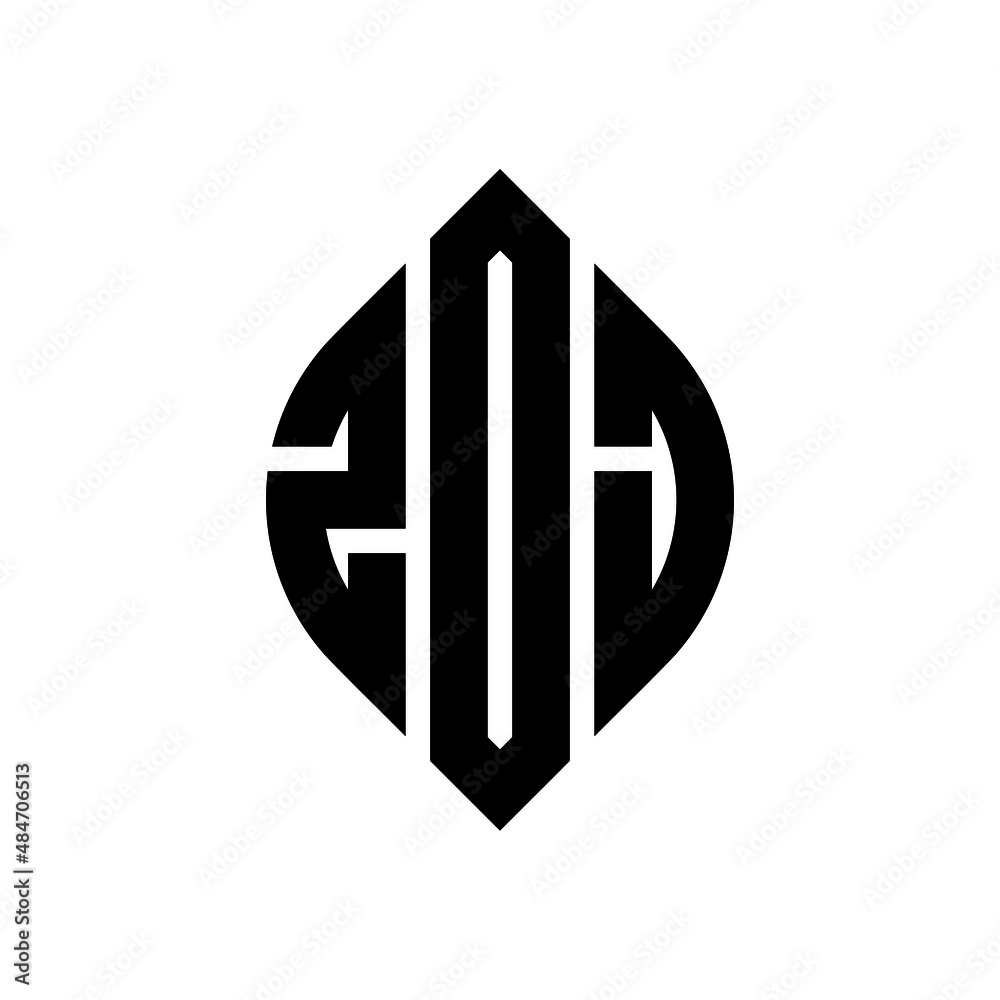 ZDJ circle letter logo design with circle and ellipse shape. ZDJ ellipse letters with typographic style. The three initials form a circle logo. ZDJ circle emblem abstract monogram letter mark vector. - obrazy, fototapety, plakaty 