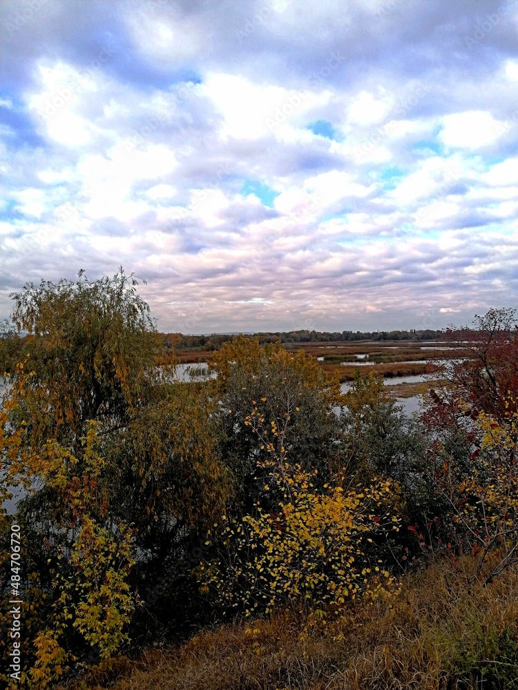 Autumn landscape with river channels and islands