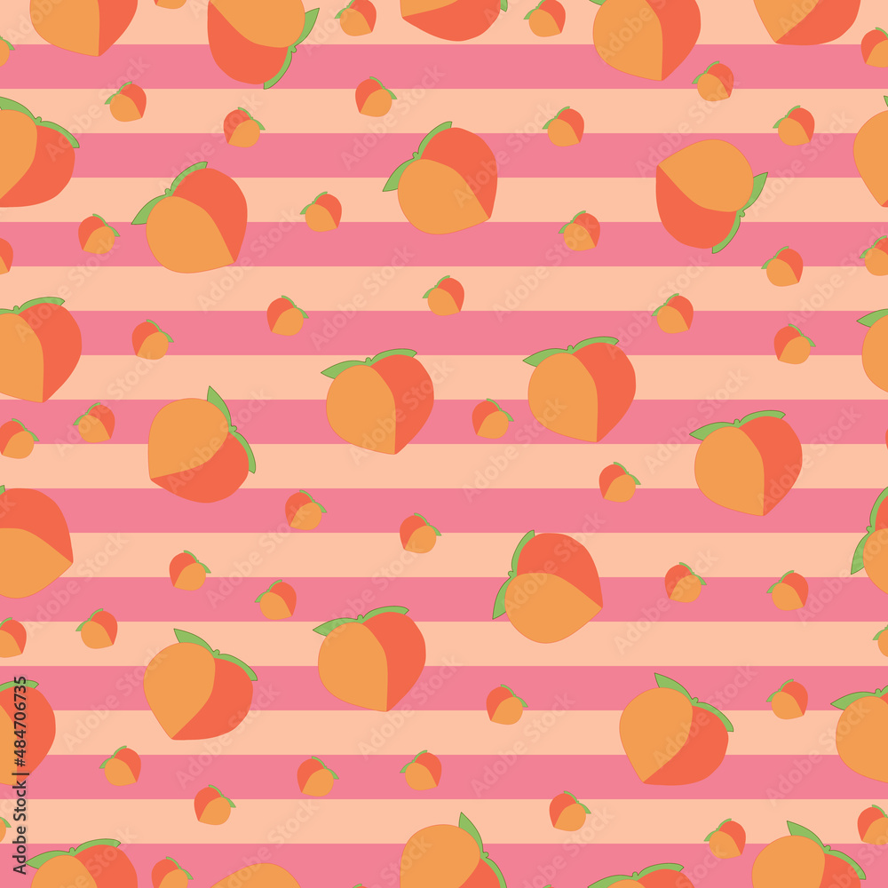 Peach seamless pattern on stripes background