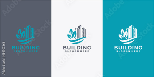 building nature logo design template. eco leaf build logo design