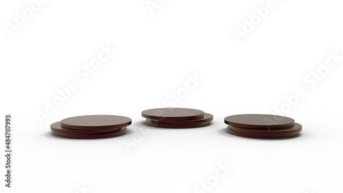 red alluminium round shape three product background with shadow 3d render