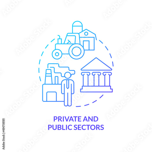 Private and public sectors blue gradient concept icon. State intervention. Mixed economy features abstract idea thin line illustration. Isolated outline drawing. Myriad Pro-Bold fonts used