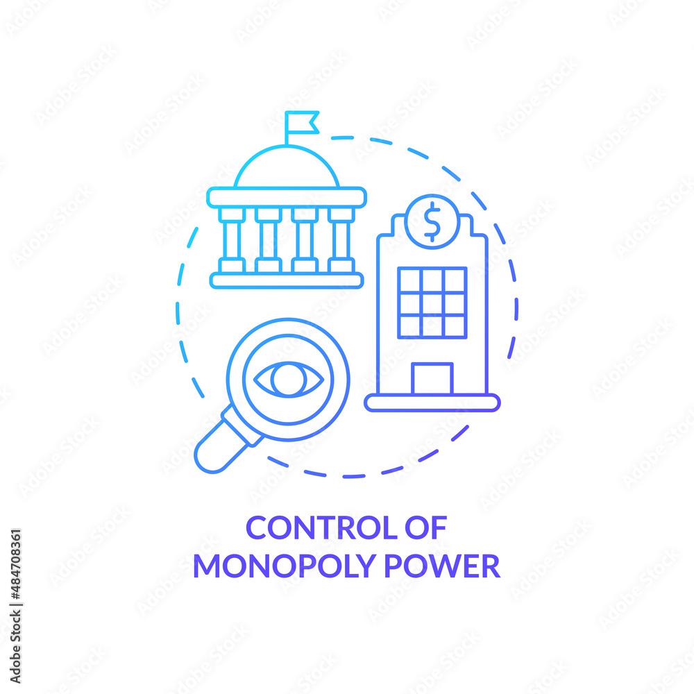 Control of monopoly power blue gradient concept icon. Legislative measures. Mixed economy features abstract idea thin line illustration. Isolated outline drawing. Myriad Pro-Bold fonts used Control of monopoly power blue gradient concept icon. Legislative measures. Mixed economy features abstract idea thin line illustration. Isolated outline drawing. Myriad Pro-Bold fonts used