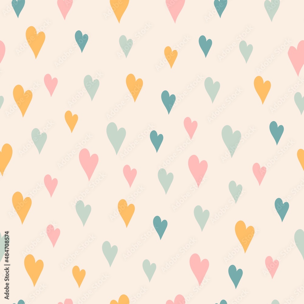 Seamless childish pattern with hand drawn hearts. Childish texture for fabric, wrapping, textile, wallpaper, clothes. Vector illustration