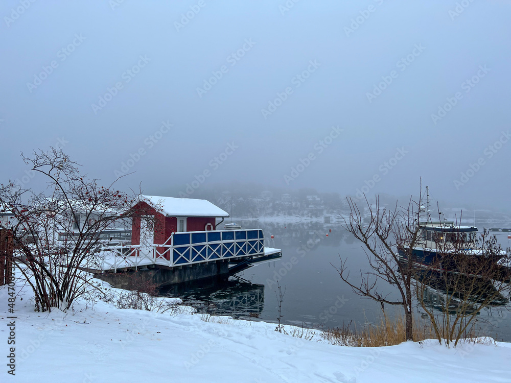 house on the ocean in winter