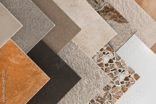 Foto Colored samples of ceramic tiles for kitchen or bathroom interior material desig
