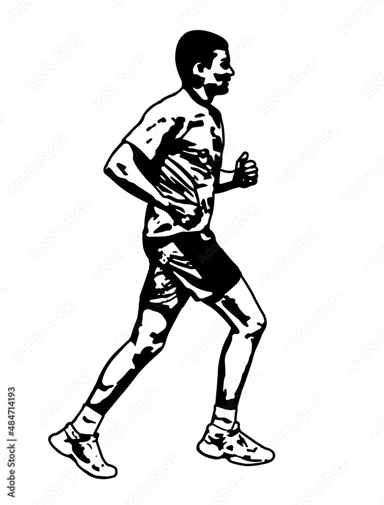 runner sketch and silhouette - vector