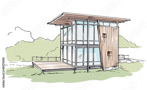 architecture vizulalization,  modern house vector sketch