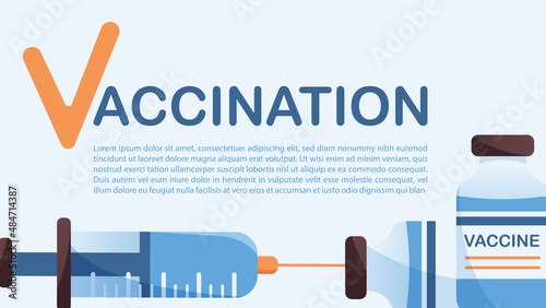 Horizontal vector web-banner about vaccination. Vaccine from covid-19 and syringe. 