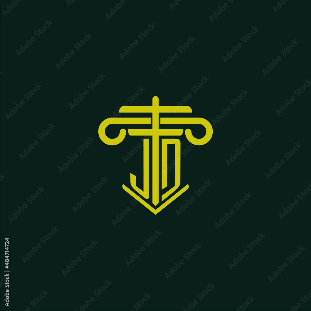 JD initial monogram logo design for law firm with pillar vector image ...