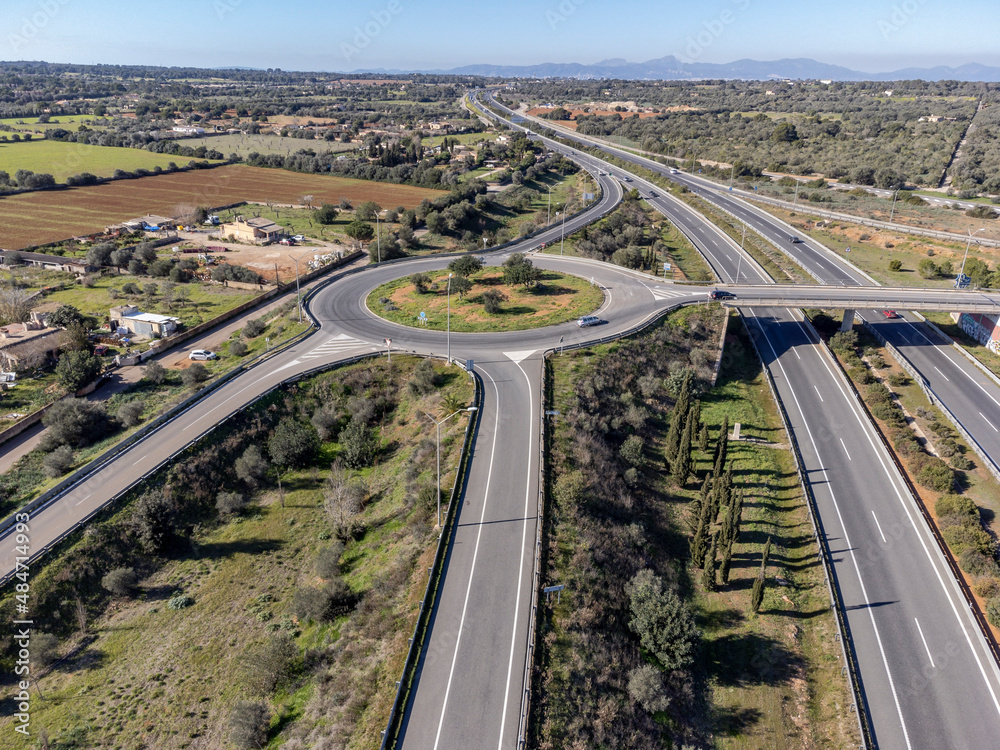 Ma-19 motorway and Son Noguera industrial estate roundabout, Llucmajor, Mallorca, Balearic Islands, Spain