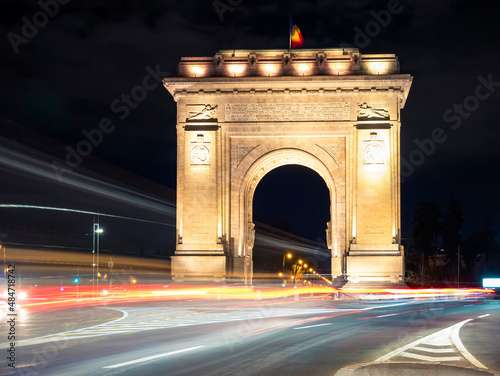 The Arch of Triumph (Arcul de Triumf) in Bucharest is closely modelled after the Arc de Triomphe from Paris. located in the Northern part of Bucharest. photo