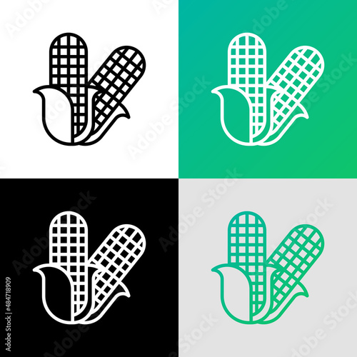 Corn cobs thin line icon. Food intolerance symbol. Vector illustration.