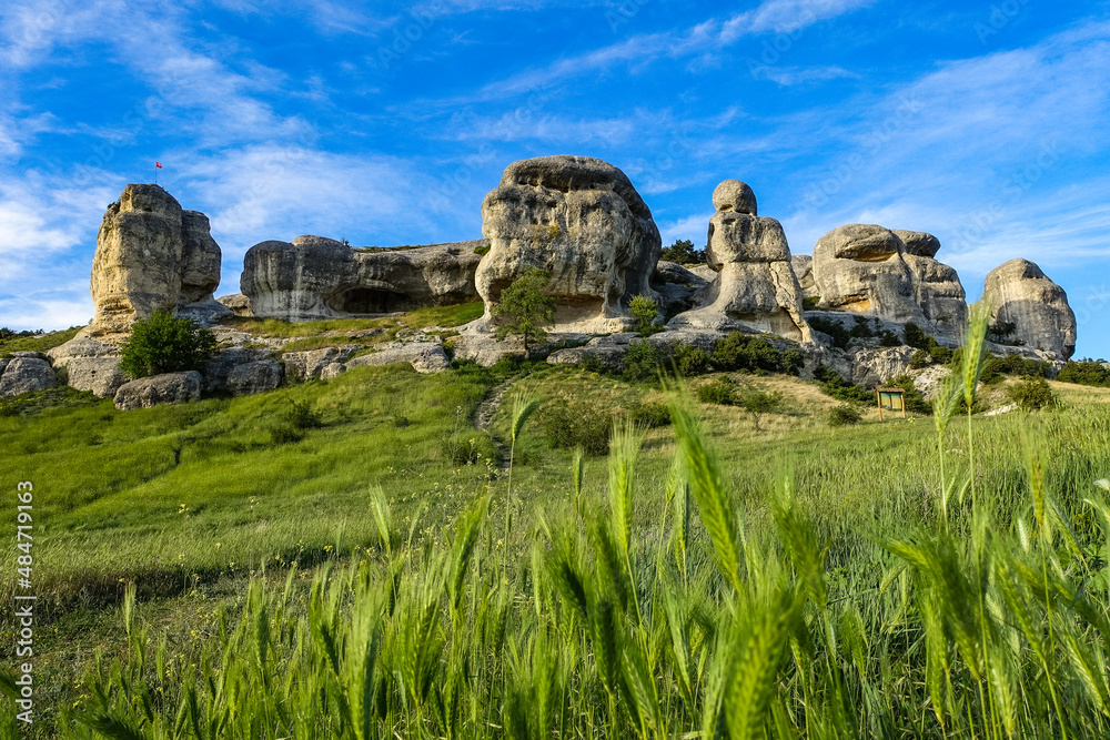 Picturesque view of the Bakhchisarai sphinxes. Bakhchisarai. Crimea. Russia. The Crimean Peninsula.
