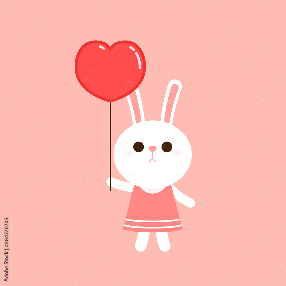 Valentine's day card with Kawaii bunny. Rabbit cartoon vector collection. Animal wildlife character. Small lovely rabbit holds love heart. Valentine's day illustration. Valentine's day card with Kawaii bunny. Rabbit cartoon vector collection. Animal wildlife character. Small lovely rabbit holds love heart. Valentine's day illustration.