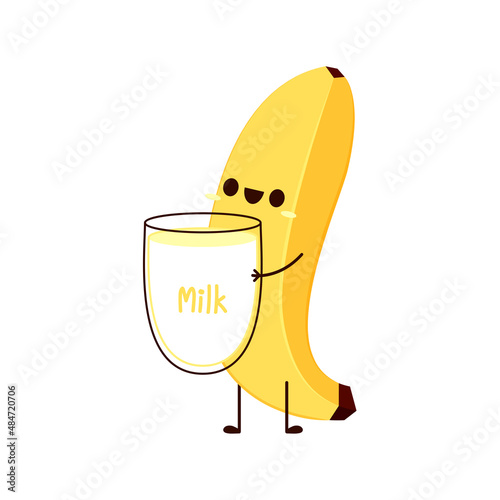 Banana cartoon vector. Cute fruit vector character set isolated on white. Banana milk shake.