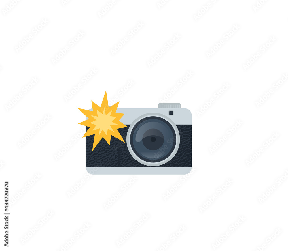 Stockvector Camera with flash light vector isolated icon. Photo camera  emoji illustration. Camera vector isolated emoticon | Adobe Stock