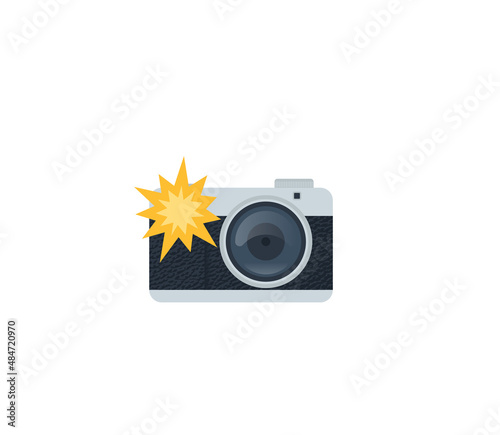Camera with flash light vector isolated icon. Photo camera emoji illustration. Camera vector isolated emoticon photo