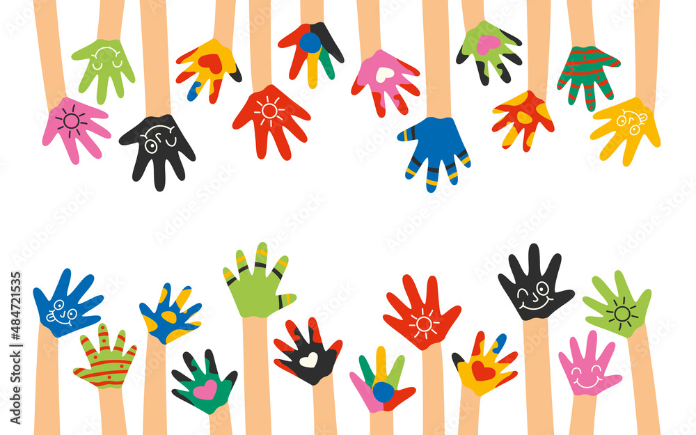 Colorful Painted Hands Of Little Children Colorful Painted Hands Of Little Children