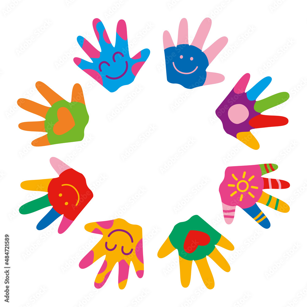 Fototapeta premium Colorful Painted Hands Of Little Children