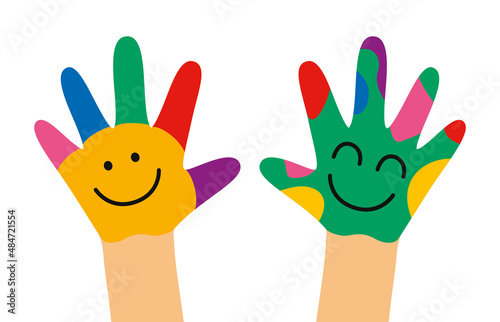 Colorful Painted Hands Of Little Children