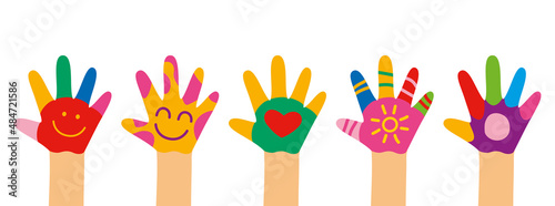 Colorful Painted Hands Of Little Children