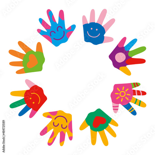 Colorful Painted Hands Of Little Children