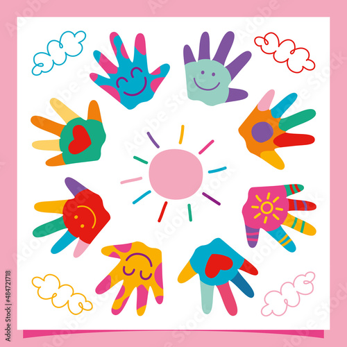 Colorful Painted Hands Of Little Children