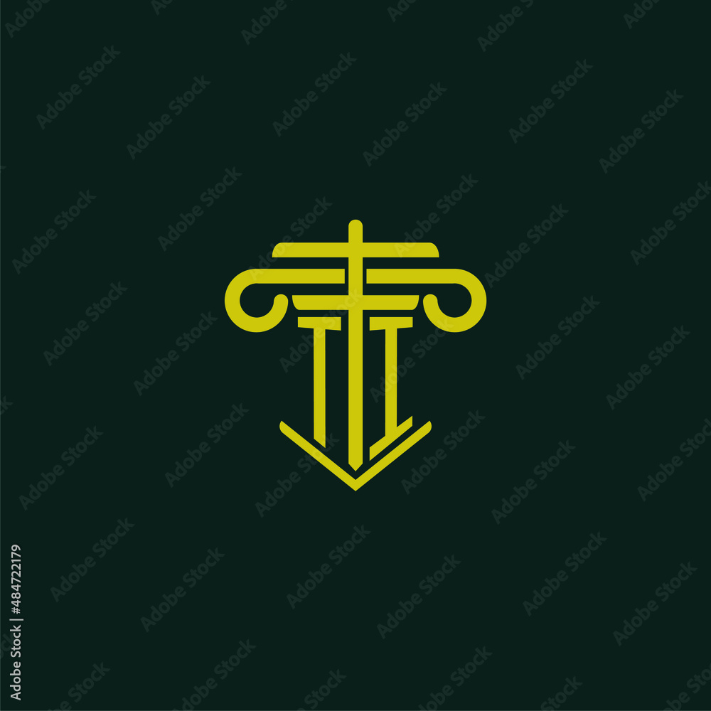 TI initial monogram logo design for law firm with pillar vector image ...