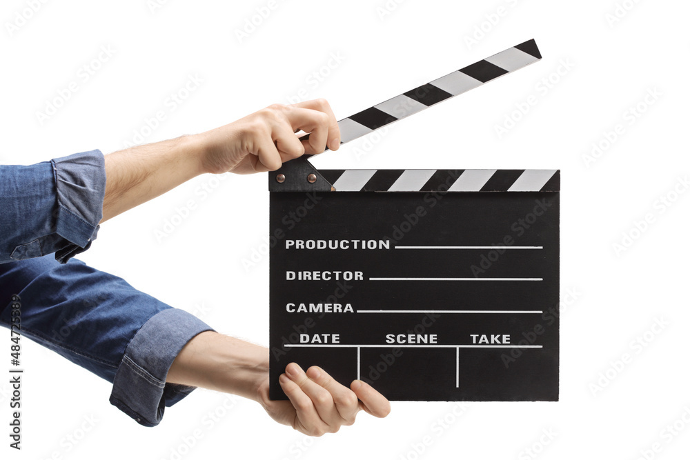 Fototapeta premium Male hands holding a clapper board