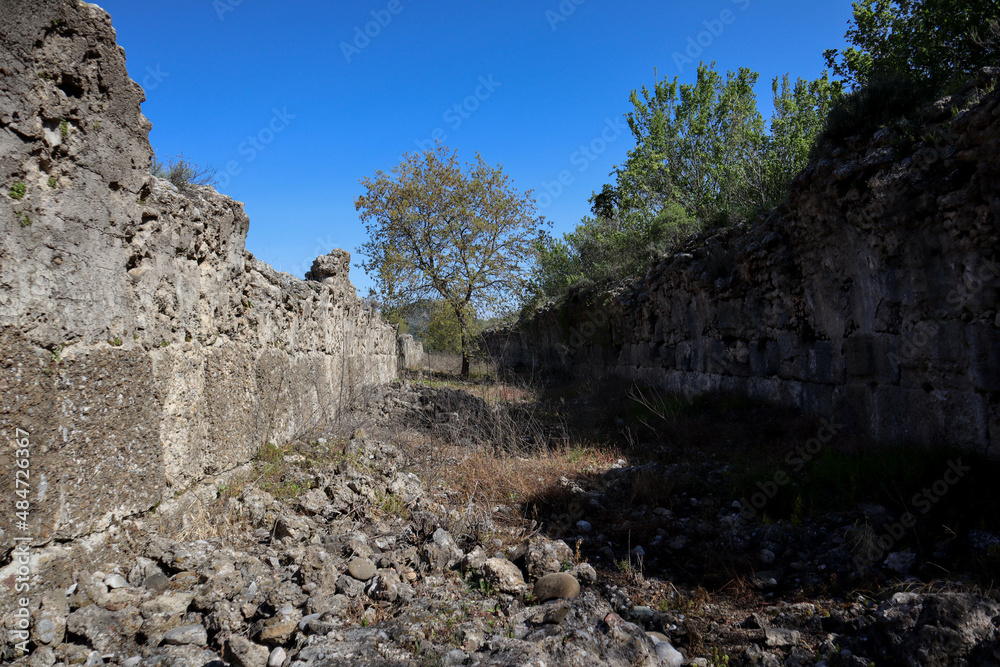 ruins of the stadium in ancient city Aspendos, Turkey