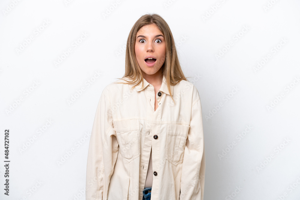 Young caucasian woman isolated on white bakcground with surprise facial expression Young caucasian woman isolated on white bakcground with surprise facial expression